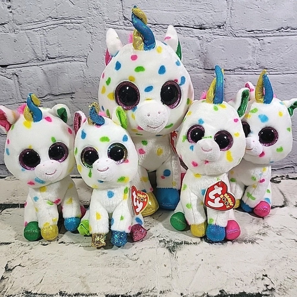 Ty Beanie Boos Lot Of 5 All Hermione Rainbow Confetti Unicorns Glitter Eyes